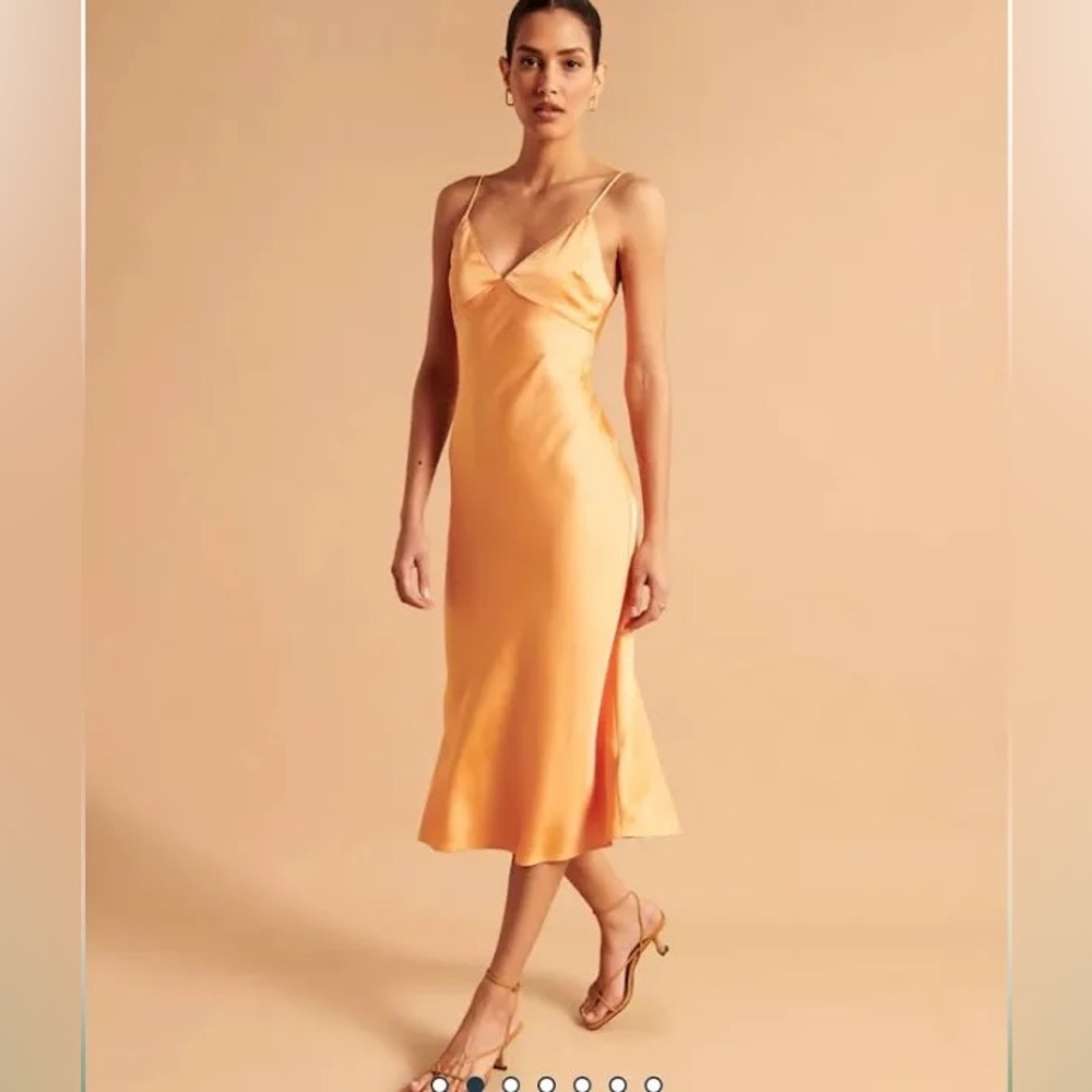 Abercrombie gold satin babydoll midi dress size small